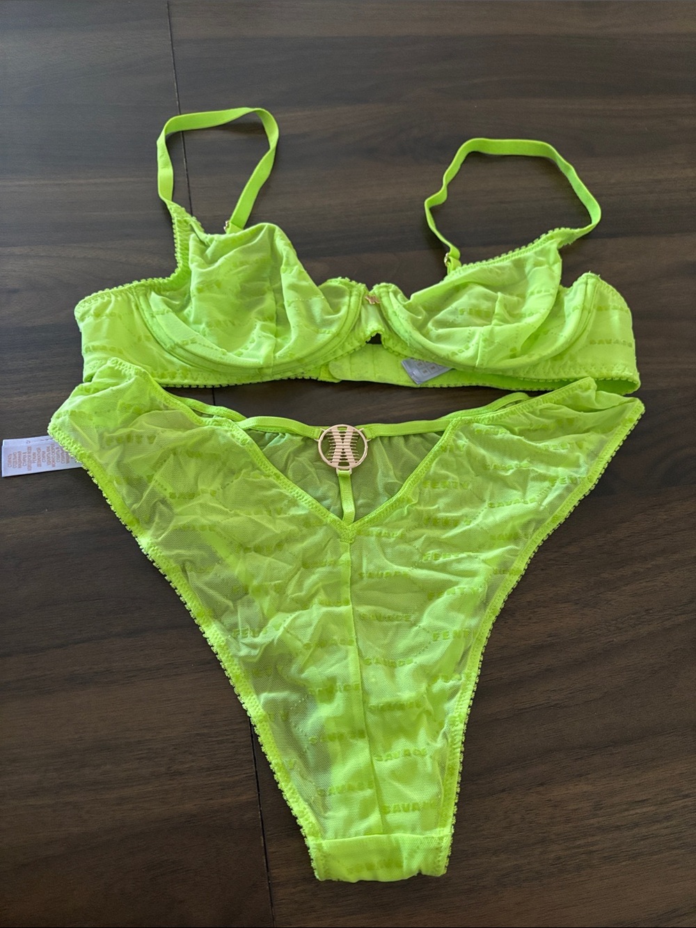 Savage X Fenty Neon Lime Lace Underwire Bra & Thong Set